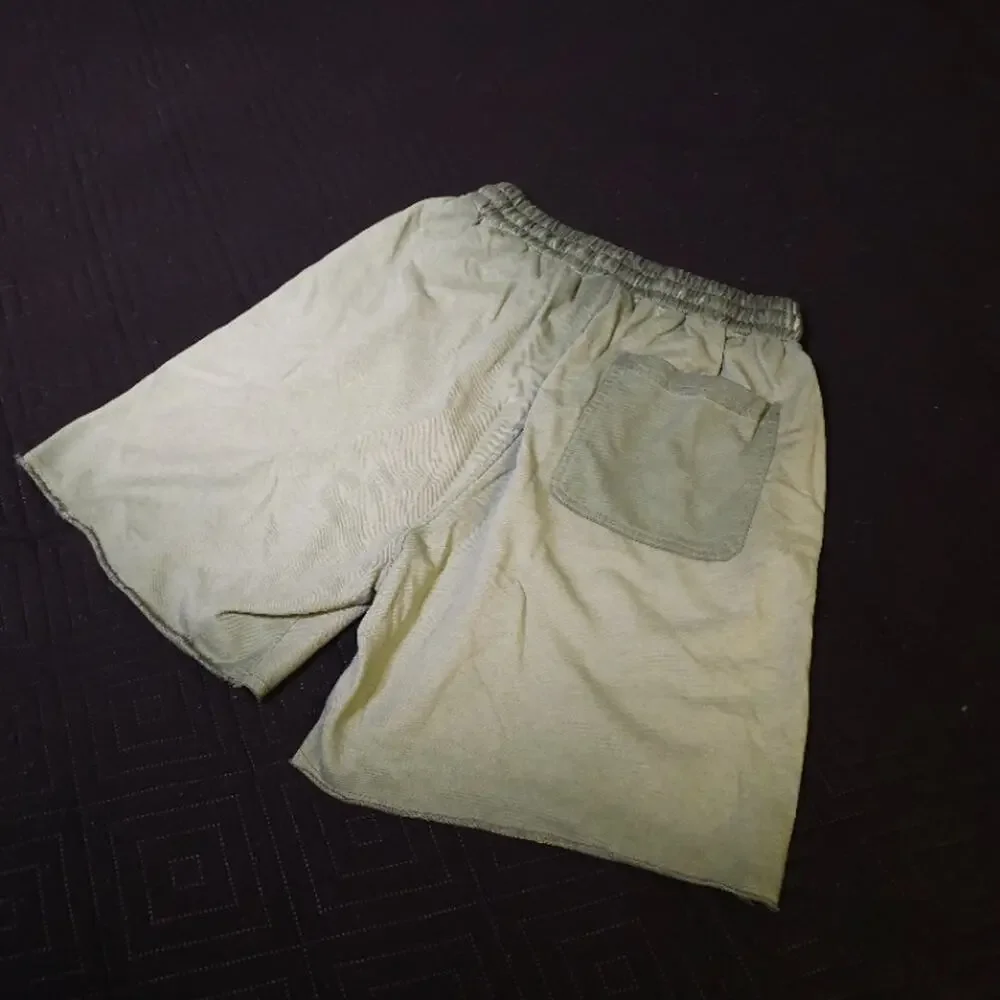 Acid Wash Heavyweight Blank Shorts Pale Green Drawstring Wide Leg
